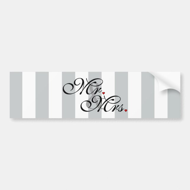 Mr. and Mrs. Click to Customise Colour Stripes Bumper Sticker (Front)