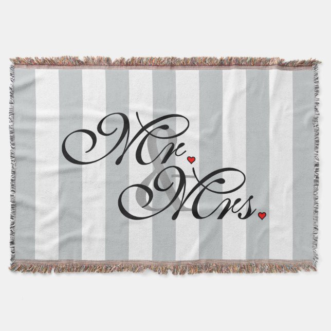 Mr. and Mrs. Click to Customise Colour Stripes Throw Blanket (Front)