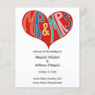 Mr and Mrs Colourful Heart Shape Wedding Program