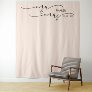 Mr. and Mrs. Cream Wedding Backdrop Tapestry