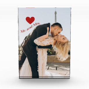 Mr. and Mrs. Custom Photo Red Heart Clear Block