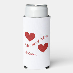 Mr. and Mrs. Custom Surname Double Hearts Date  Seltzer Can Cooler