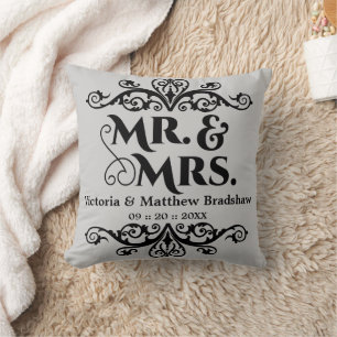 Mr. and Mrs. Customisable Background Colour Weddin Cushion