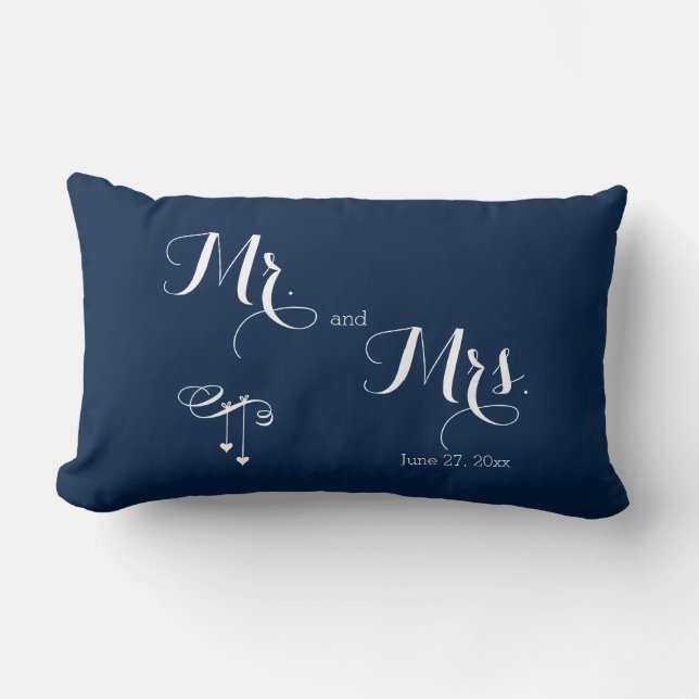 Mr. and Mrs. Customised Blue Wedding Pillows (Front)