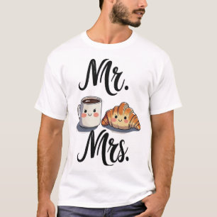 Mr. and Mrs. Cute Coffee and Croissant Couple Desi T-Shirt