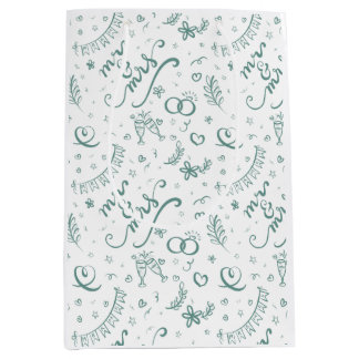 Mr and mrs cute doodles in sage medium gift bag