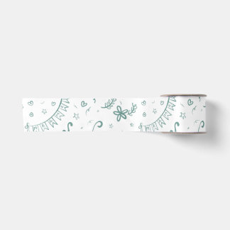 Mr and mrs cute doodles in sage satin ribbon
