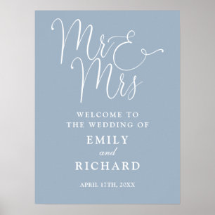 Mr And Mrs Dusty Blue Wedding Welcome Sign