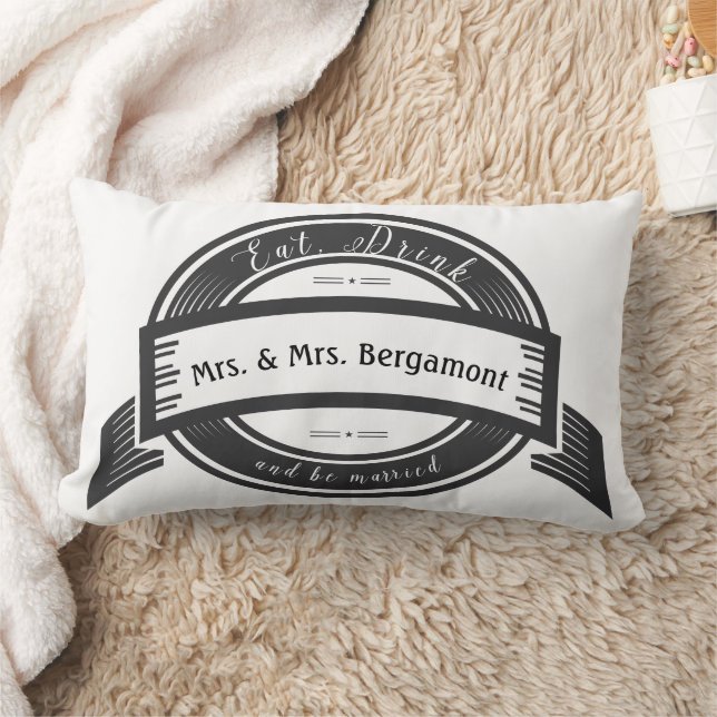Mr. and Mrs. Eat Drink and Be Married Wedding Lumbar Cushion (Blanket)