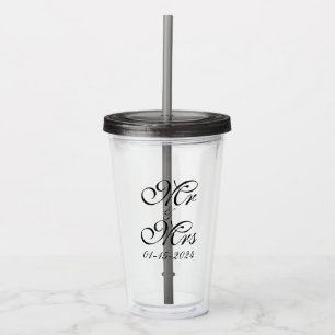 Mr and Mrs Elegant Black Script Customised Wedding Acrylic Tumbler