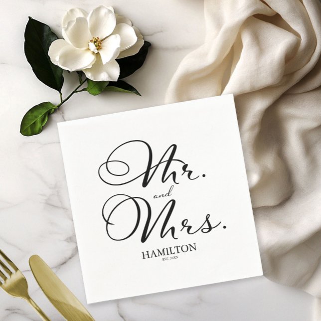 Mr. and Mrs. - Elegant Black Script  Wedding Napkin (Creator Uploaded)