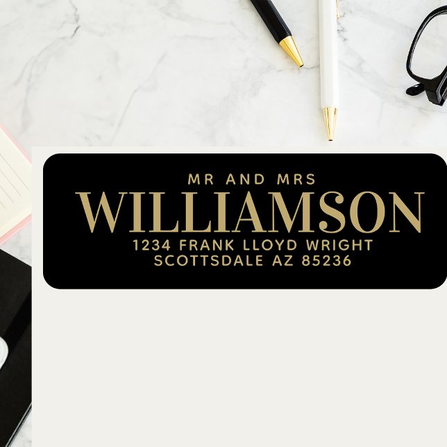 Mr and Mrs Elegant Black Wedding Return Address  (Creator Uploaded)