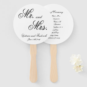 Mr. and Mrs. Elegant Calligraphy Wedding Program Hand Fan