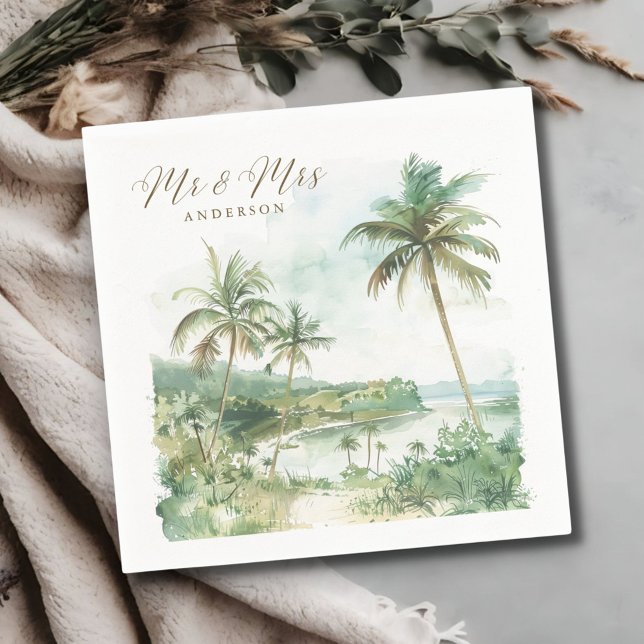Mr and Mrs Elegant Destination Beach Wedding  Napkin (Mr and Mrs Elegant Destination Beach Wedding Napkins)