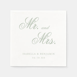 Mr. and Mrs. Elegant Formal Green Sage Wedding Napkin