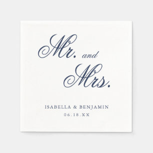 Mr. and Mrs. Elegant Formal Navy Blue Wedding Napkin