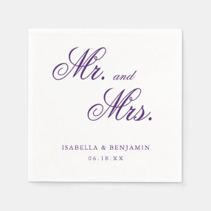 Mr. and Mrs. Elegant Formal Royal Purple Wedding Napkin