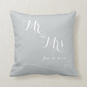 Mr. and Mrs. Elegant Grey White Wedding Pillows