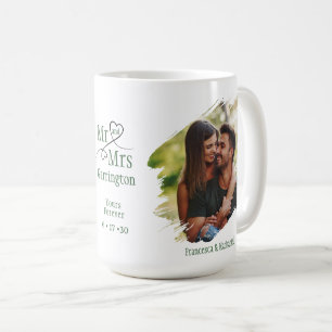 Mr and Mrs Elegant Heart Typography Photo Keepsake Coffee Mug