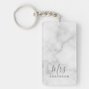 Mr and Mrs   Elegant Marble Modern Script Wedding Key Ring