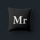 Mr and Mrs | elegant modern matching couple Cushion<br><div class="desc">"Mr and Mrs" Matching couple gift with elegant modern black and white design. Perfect for • Lovers/Couple • Newlywed • Wedding anniversary • Valentine's day • ฺBride and Groom Sweetheart Table Click on the customise it button to personalise the design by choosing the background colour you like and even add...</div>