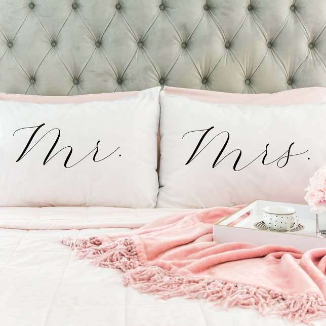 Mr. and Mrs. Elegant Romantic Script Pillowcase (Creator Uploaded)