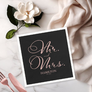 Mr. and Mrs. Elegant Rose Gold Foil Wedding Napkin