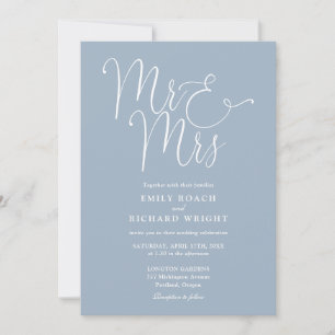 Mr And Mrs Elegant Script Dusty Blue Wedding Invitation