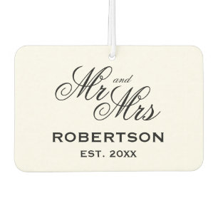 Mr and Mrs elegant script typography wedding favou Car Air Freshener
