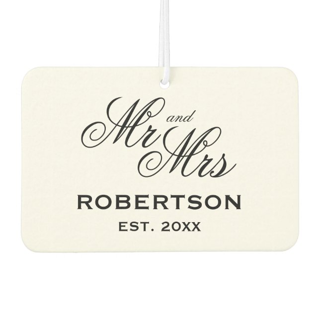 Mr and Mrs elegant script typography wedding favou Car Air Freshener (Front)
