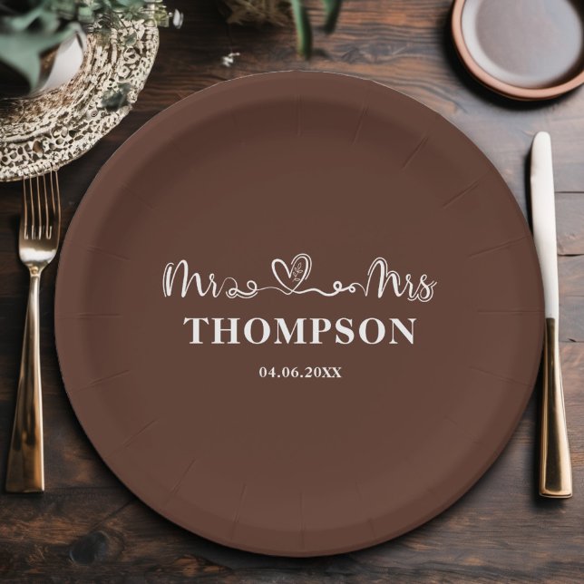 Mr and Mrs Elegant Simple | Brown Paper Plate (Creator Uploaded)