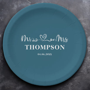 Mr and Mrs Elegant Simple   Canoe Blue Paper Plate