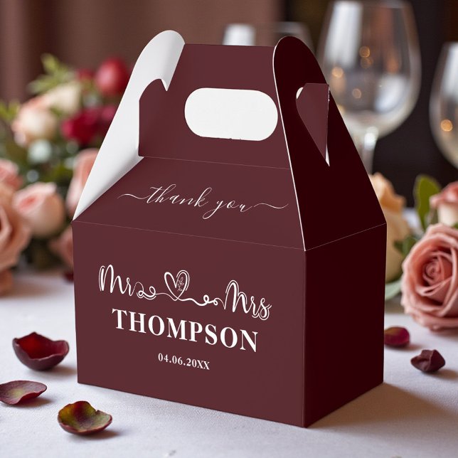 Mr and Mrs Elegant Simple | Deep Burgundy Favour Box (Creator Uploaded)