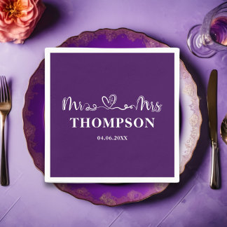 Mr and Mrs Elegant Simple | Purple Napkin