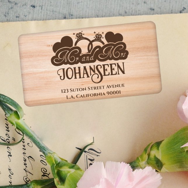 Mr and Mrs Elegant Simple Rustic Wood Wedding Label (Creator Uploaded)