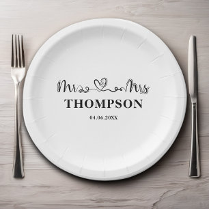 Mr and Mrs Elegant Simple   White Paper Plate