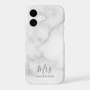 Mr and Mrs Elegant White Marble Modern Script