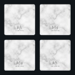 Mr and Mrs | Elegant White Marble Modern Script Coaster Set<br><div class="desc">"Mr and Mrs" Elegant White Marble Modern Script Personalised Couple Gift

Perfect as wedding gifts for newlywed,  wedding anniversary gifts,  Valentine's day gifts and gift for any occasions.</div>