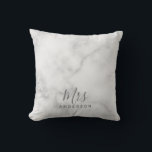 Mr and Mrs | Elegant White Marble Modern Script Cushion<br><div class="desc">"Mr and Mrs" Elegant White Marble Modern Script Personalised Couple Gift

Perfect as wedding gifts for newlywed,  wedding anniversary gifts,  Valentine's day gifts and gift for any occasions.</div>