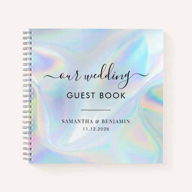 Mr and Mrs Faux Holographic Wedding Guest Book (Front)
