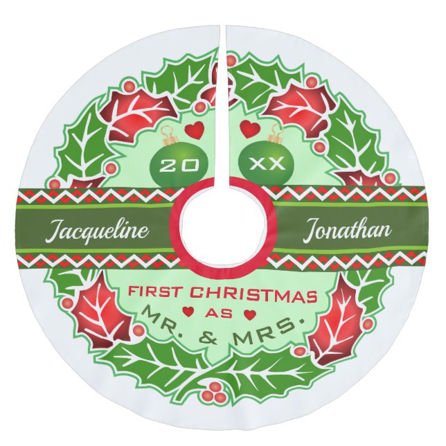 Mr and Mrs First Christmas Brushed Polyester Tree Skirt (Front)