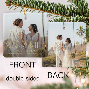 Mr and Mrs First Christmas custom 2 photo  Ceramic Ornament