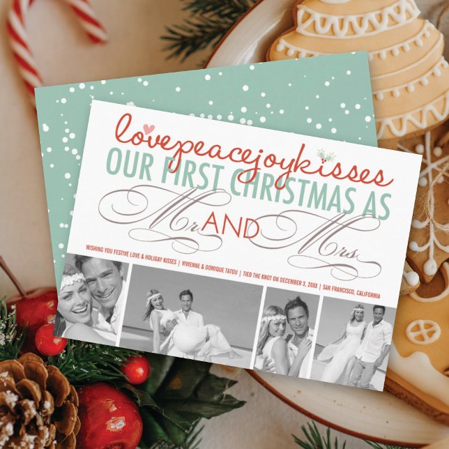Mr And Mrs First Christmas Photo Collage Wedding Holiday Card (Creator Uploaded)