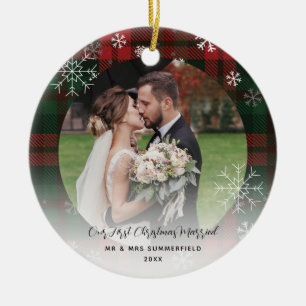 Mr and Mrs First Christmas Plaid Rustic Holiday Ceramic Tree Decoration