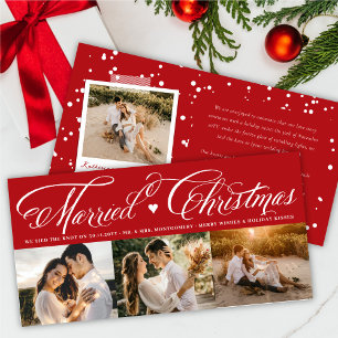 Mr And Mrs First Married Christmas 3 Photo Wedding Holiday Card