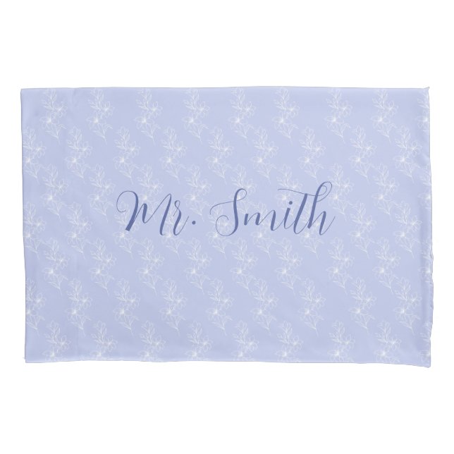 Mr and Mrs Floral Elegant Blue Pillowcase (Front)