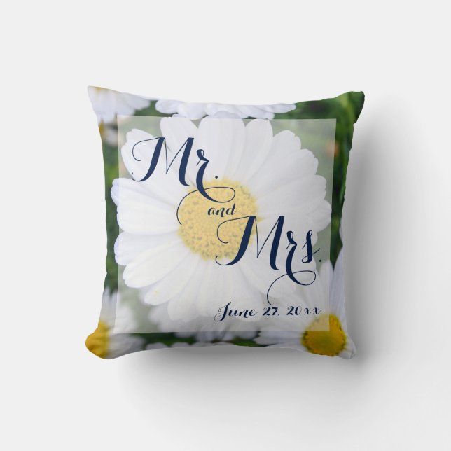 Mr. and Mrs. Floral Wedding Pillows Daisy (Front)
