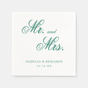 Mr. and Mrs. Formal Elegant Emerald Green Wedding Napkin