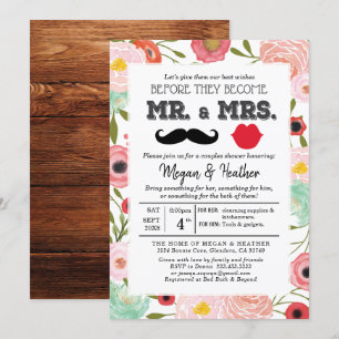Mr and Mrs Fresh Pink Floral Couple Engagement Inv Invitation