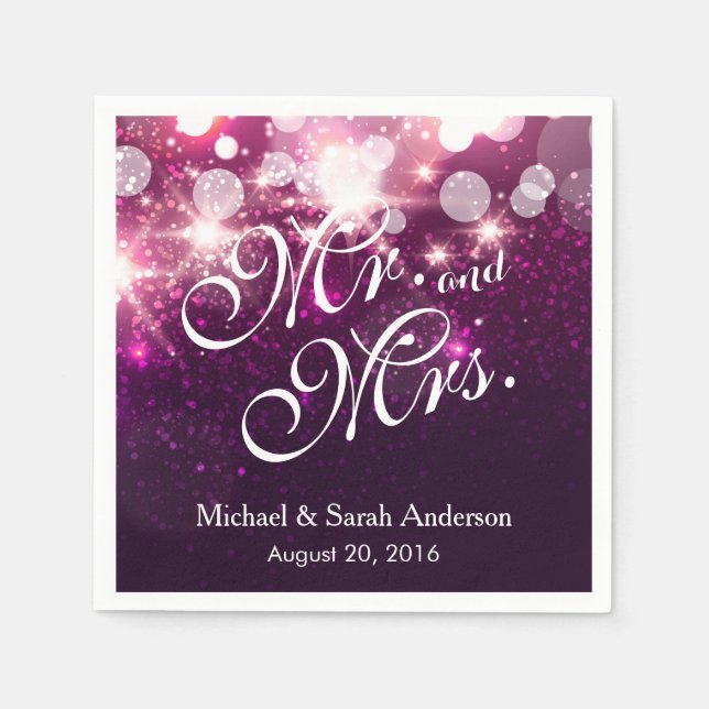 Mr. and Mrs. - Glam Pink Glitter Sparkling Wedding Napkin (Front)